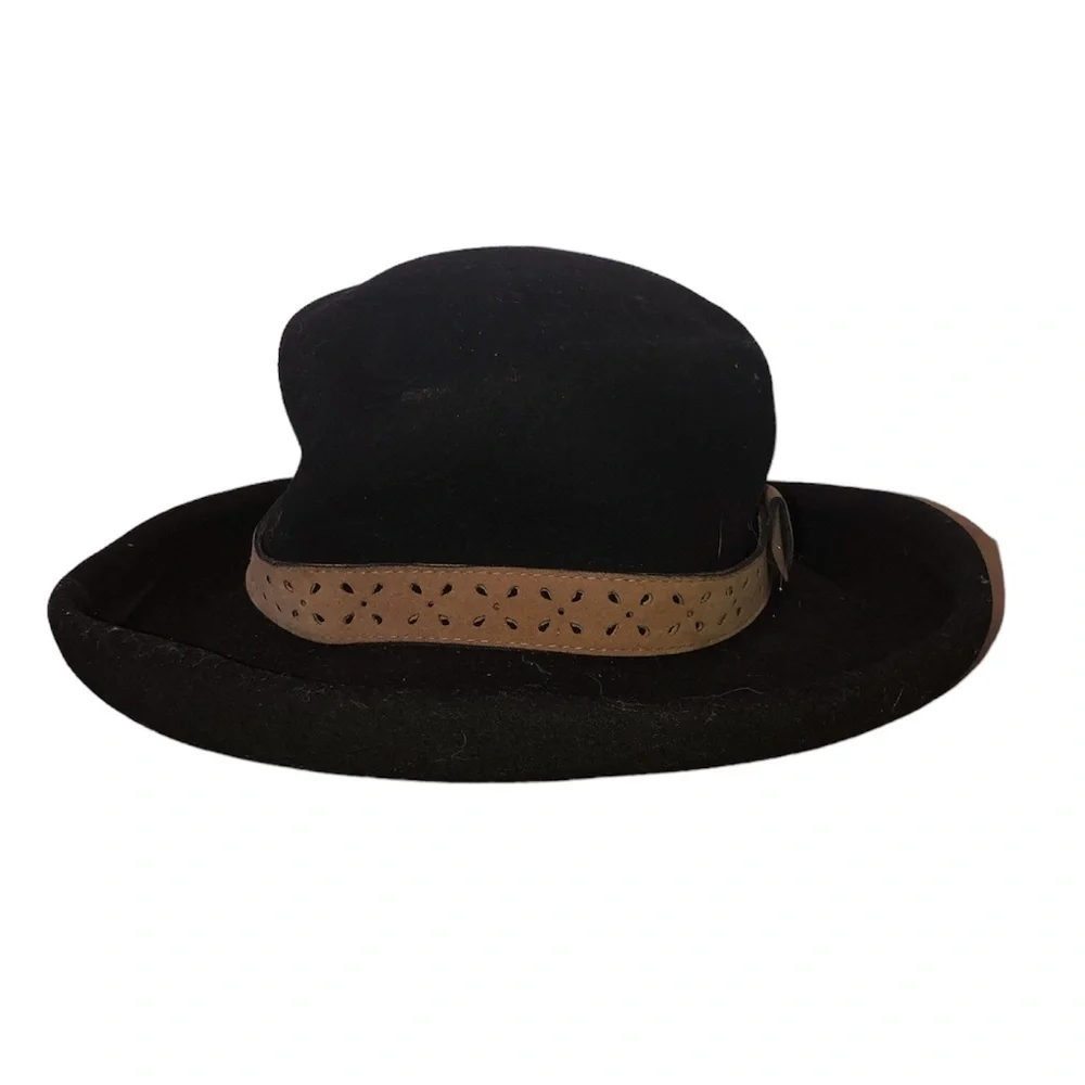 THE SCALA COLLECTION Hat Women's Size O/S Black/Brown Cowboy Wool Made In USA
